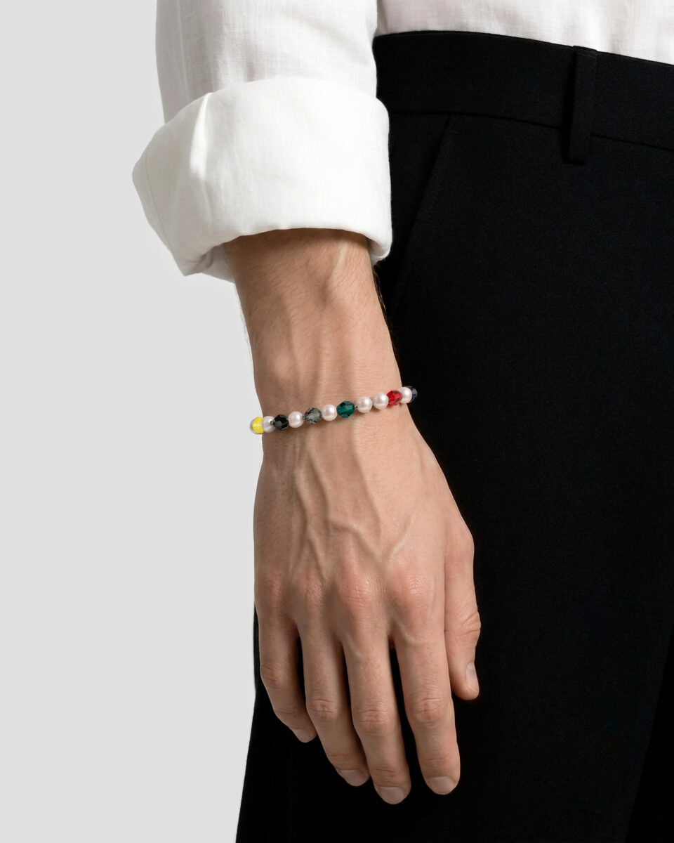 Bracciale da uomo Le Point d’Éclat con perle di cristallo e cristalli colorati